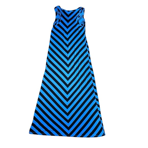 Chevron Stripe Maxi Dress Blue Black Sleeveless Scoop Neck Casual Resort Summer - Picture 3 of 7